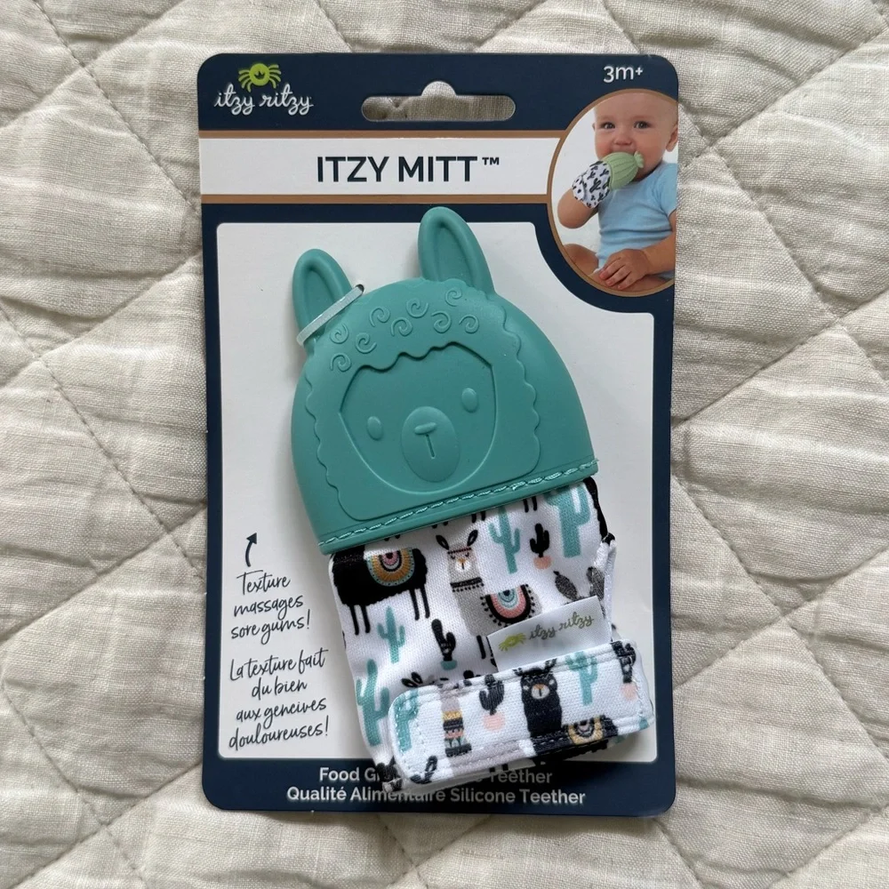 Itzy Ritzy Aqua Llama Baby Teething Mitt and Adjustable Strap, NWT